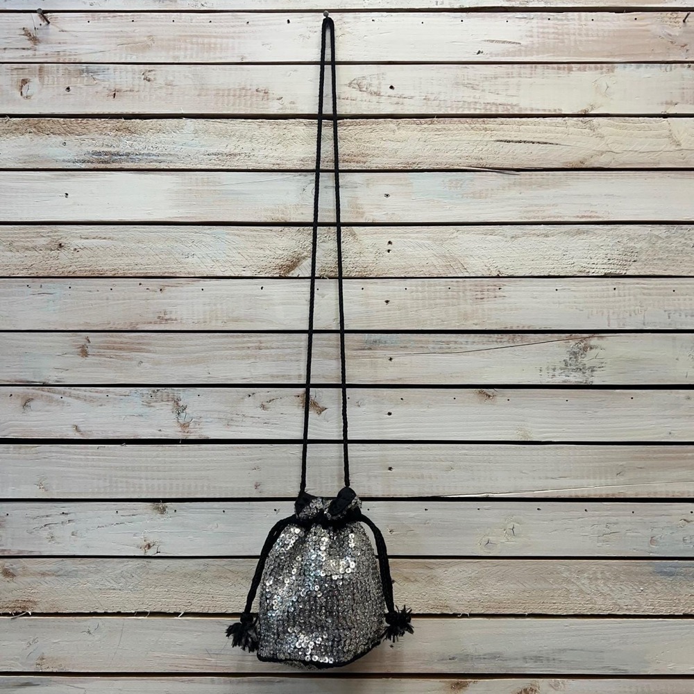 Vintage Y2K Silver Sequin‎ Bucket Bag Disco Party Club Micro Purse - Picture 3 of 10